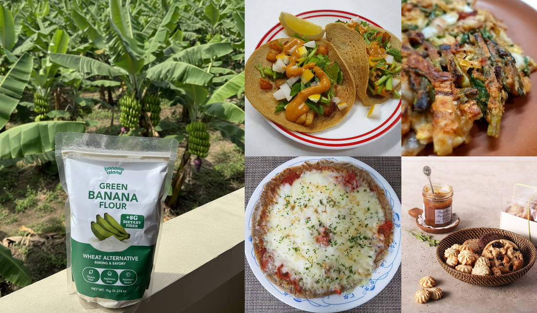 green banana flour on a banana farm plantation