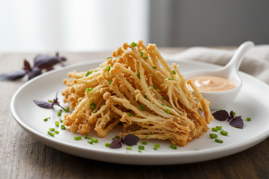 Crispy Enoki Mushrooms Made Gluten-Free with Green Banana Flour