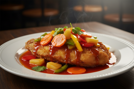 fried fish in sweet and sour sauce using green banana flour
